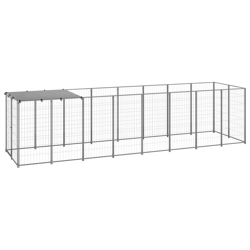 Hondenkennel 4,84 m² staal zilverkleurig 440 x 110 x 110 cm Zilver