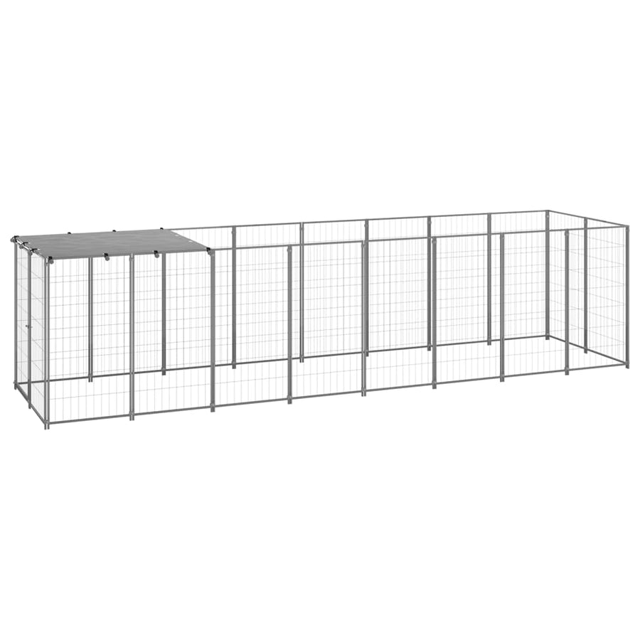 Hondenkennel 4,84 m² staal zilverkleurig 440 x 110 x 110 cm Zilver