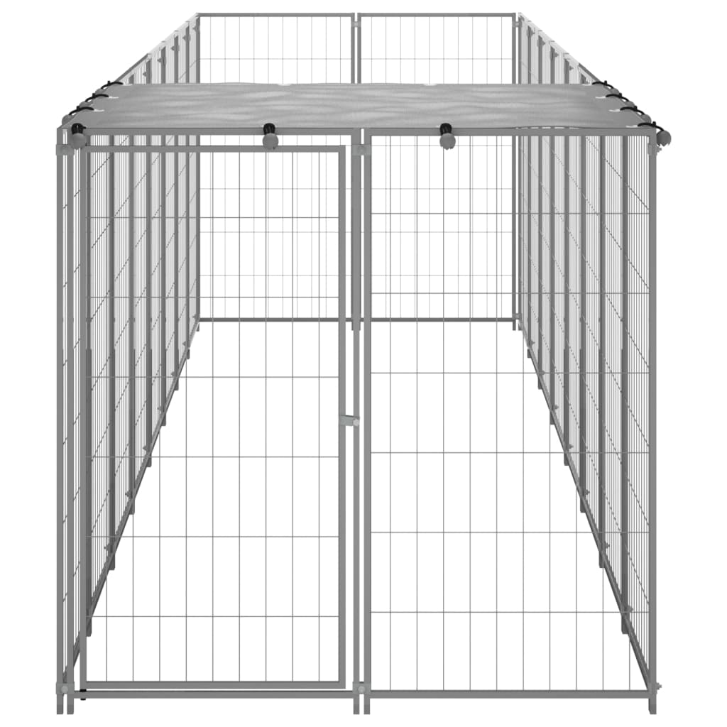 Hondenkennel 4,84 m² staal zilverkleurig 440 x 110 x 110 cm Zilver