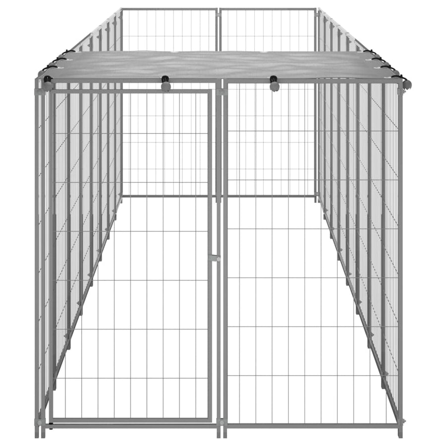 Hondenkennel 4,84 m² staal zilverkleurig 440 x 110 x 110 cm Zilver