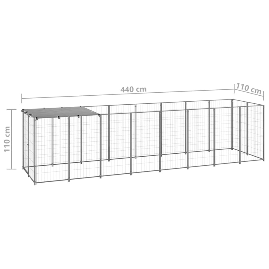 Hondenkennel 4,84 m² staal zilverkleurig 440 x 110 x 110 cm Zilver