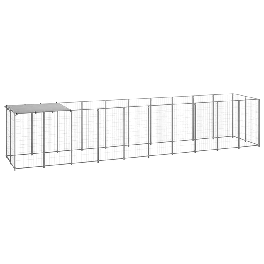 Hondenkennel 6,05 m² staal zilverkleurig 550 x 110 x 110 cm Zilver