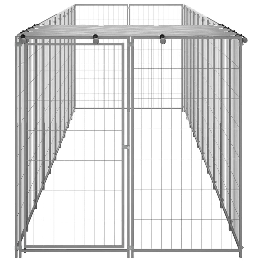 Hondenkennel 6,05 m² staal zilverkleurig 550 x 110 x 110 cm Zilver