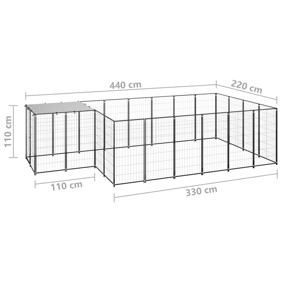 Hondenkennel 8,47 m² staal zwart 8.47 m² Zwart