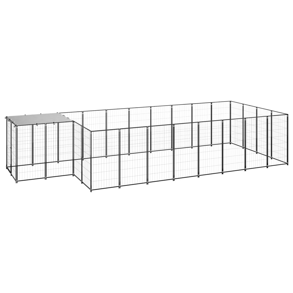 Hondenkennel 10,89 m² staal zwart 10.89 m² Zwart