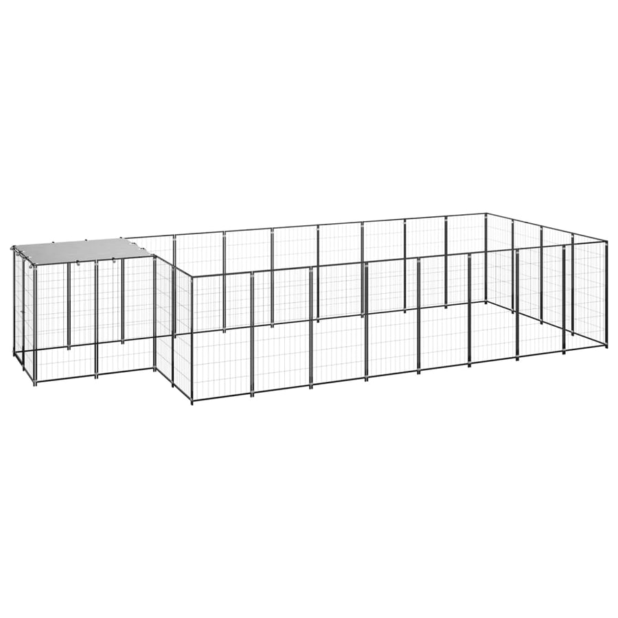 Hondenkennel 10,89 m² staal zwart 10.89 m² Zwart