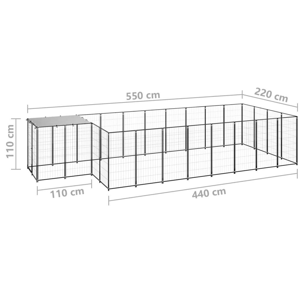 Hondenkennel 10,89 m² staal zwart 10.89 m² Zwart