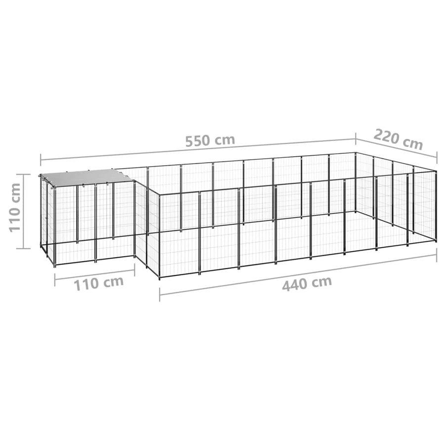 Hondenkennel 10,89 m² staal zwart 10.89 m² Zwart