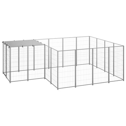 Hondenkennel 6,05 m² staal zilverkleurig 6.05 m² Zilver