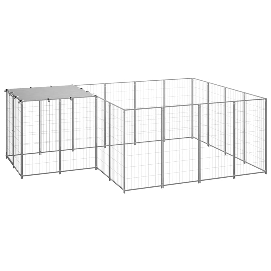 Hondenkennel 6,05 m² staal zilverkleurig 6.05 m² Zilver