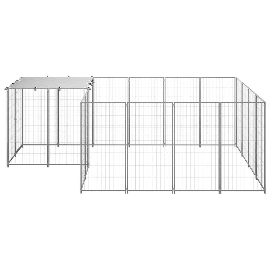 Hondenkennel 6,05 m² staal zilverkleurig 6.05 m² Zilver