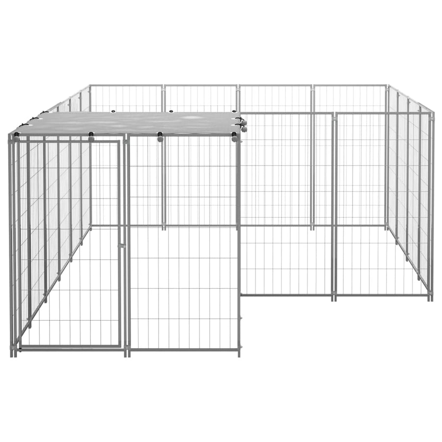 Hondenkennel 6,05 m² staal zilverkleurig 6.05 m² Zilver