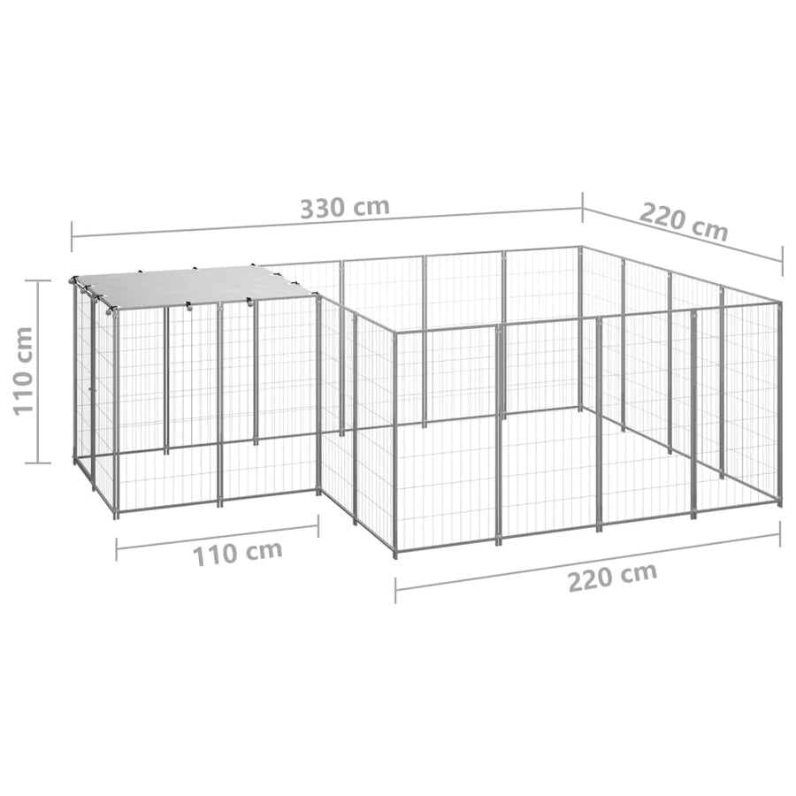 Hondenkennel 6,05 m² staal zilverkleurig 6.05 m² Zilver