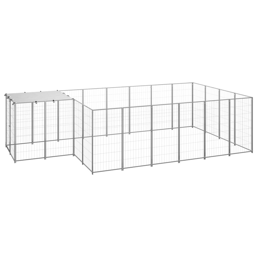 Hondenkennel 8,47 m² staal zilverkleurig 8.47 m² Zilver