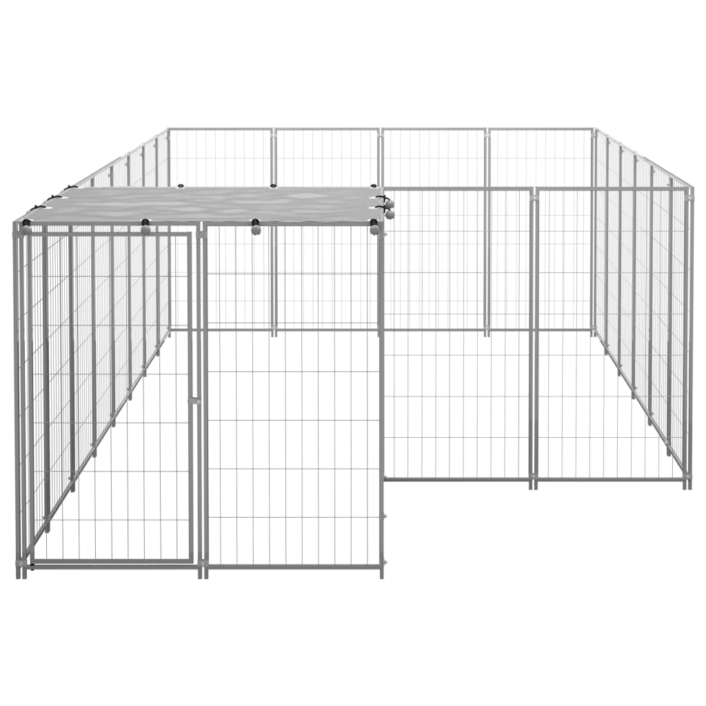 Hondenkennel 8,47 m² staal zilverkleurig 8.47 m² Zilver