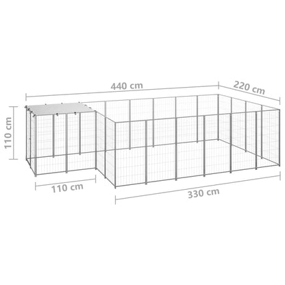 Hondenkennel 8,47 m² staal zilverkleurig 8.47 m² Zilver