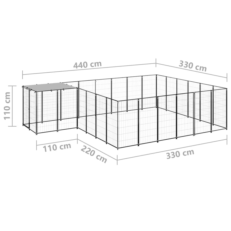 Hondenkennel 12,1 m² staal zwart 12.1 m² Zwart