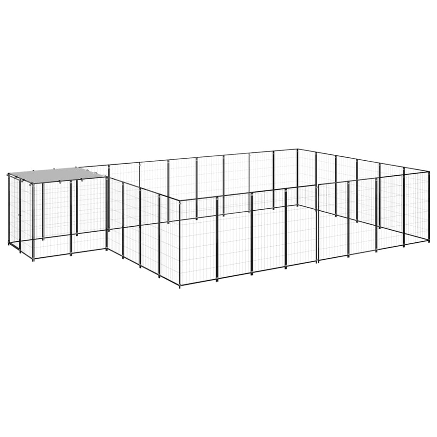 Hondenkennel 15,73 m² staal zwart 15.73 m² Zwart