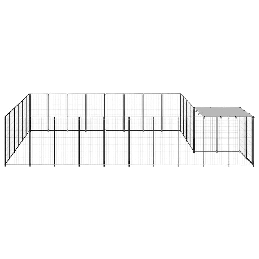 Hondenkennel 15,73 m² staal zwart 15.73 m² Zwart
