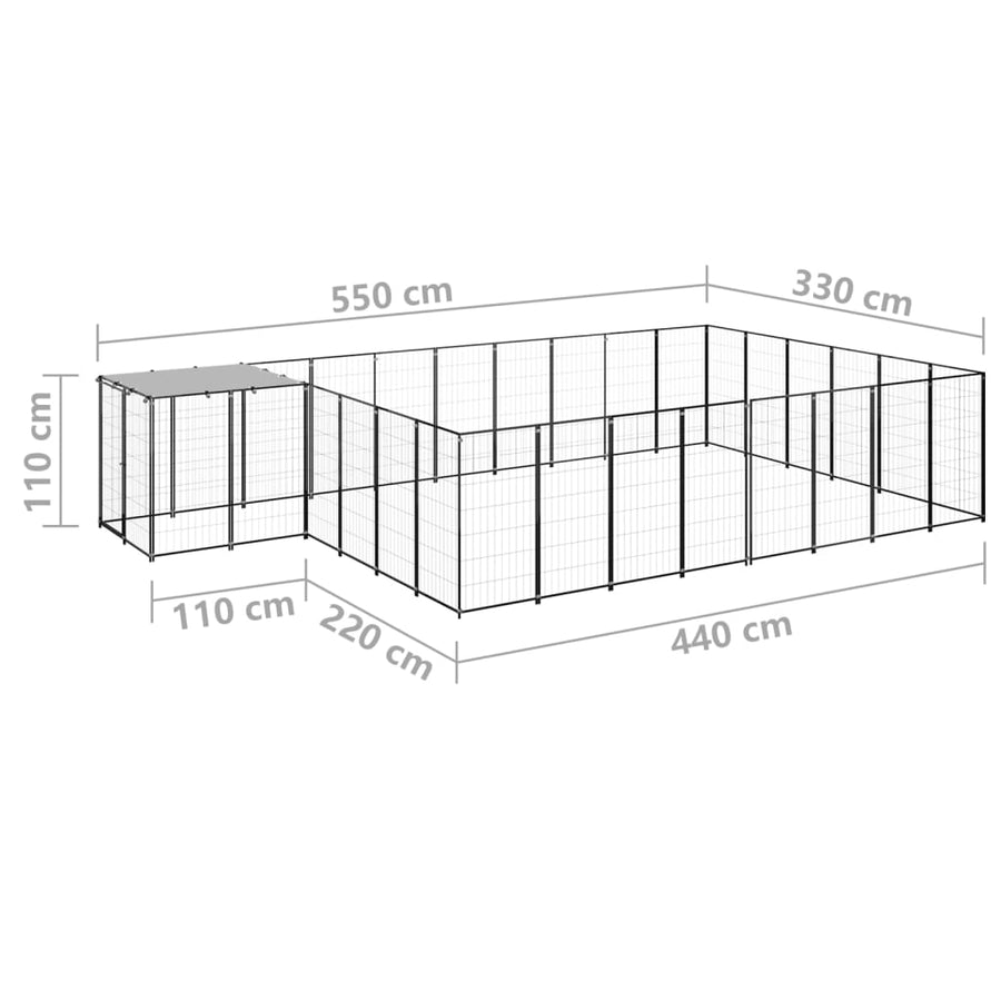 Hondenkennel 15,73 m² staal zwart 15.73 m² Zwart