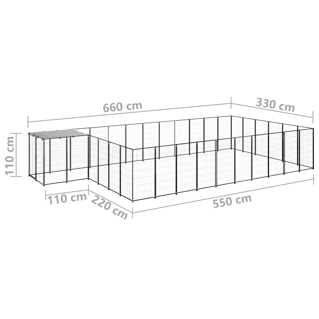 Hondenkennel 19,36 m² staal zwart 19.36 m² Zwart
