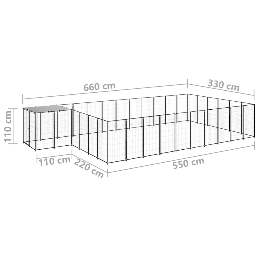 Hondenkennel 19,36 m² staal zwart 19.36 m² Zwart
