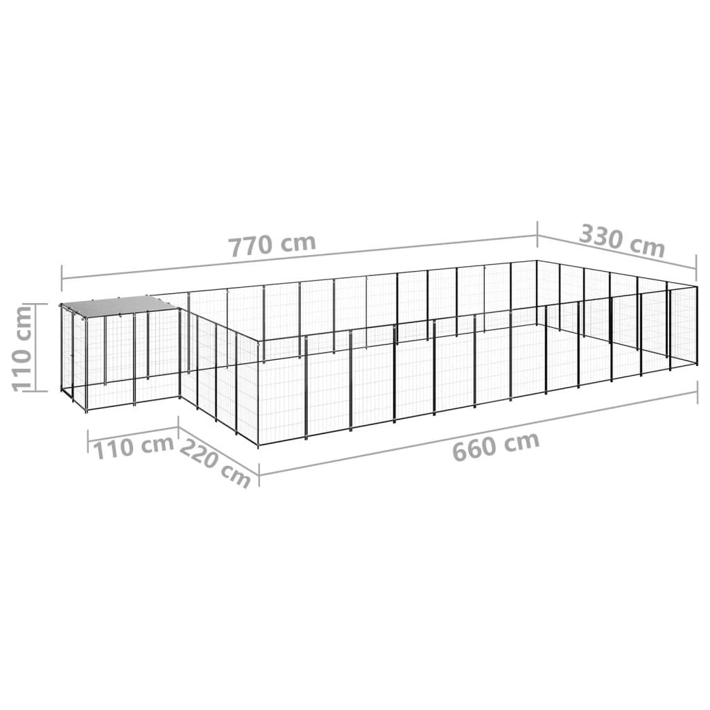 Hondenkennel 22,99 m² staal zwart 22.99 m² Zwart
