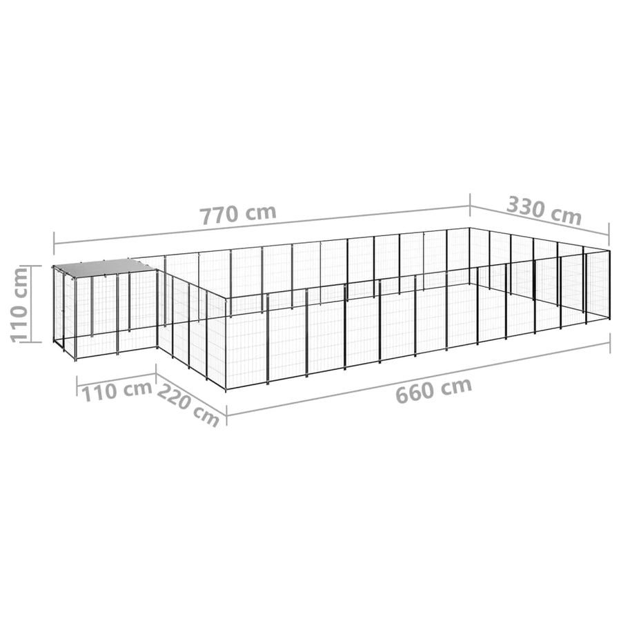 Hondenkennel 22,99 m² staal zwart 22.99 m² Zwart