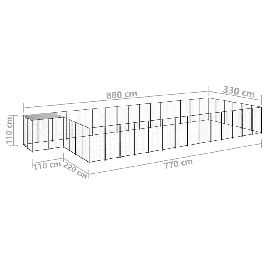Hondenkennel 26,62 m² staal zwart 26.62 m² Zwart