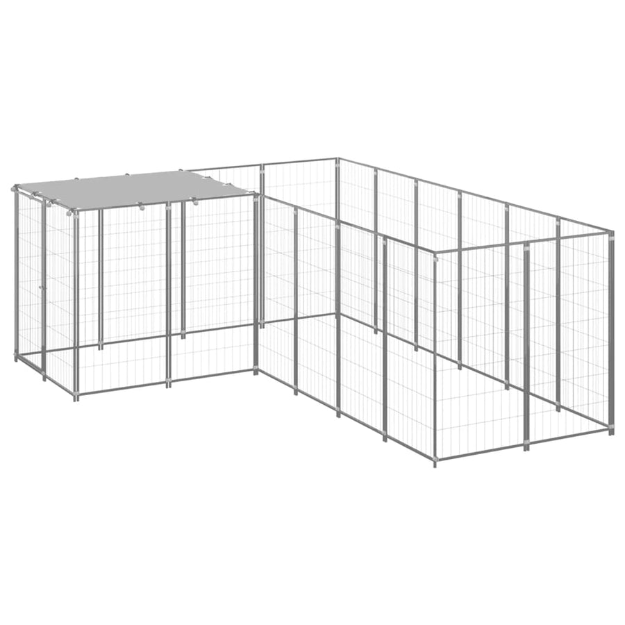 Hondenkennel 4,84 m² staal zilverkleurig 4.84 m² Zilver