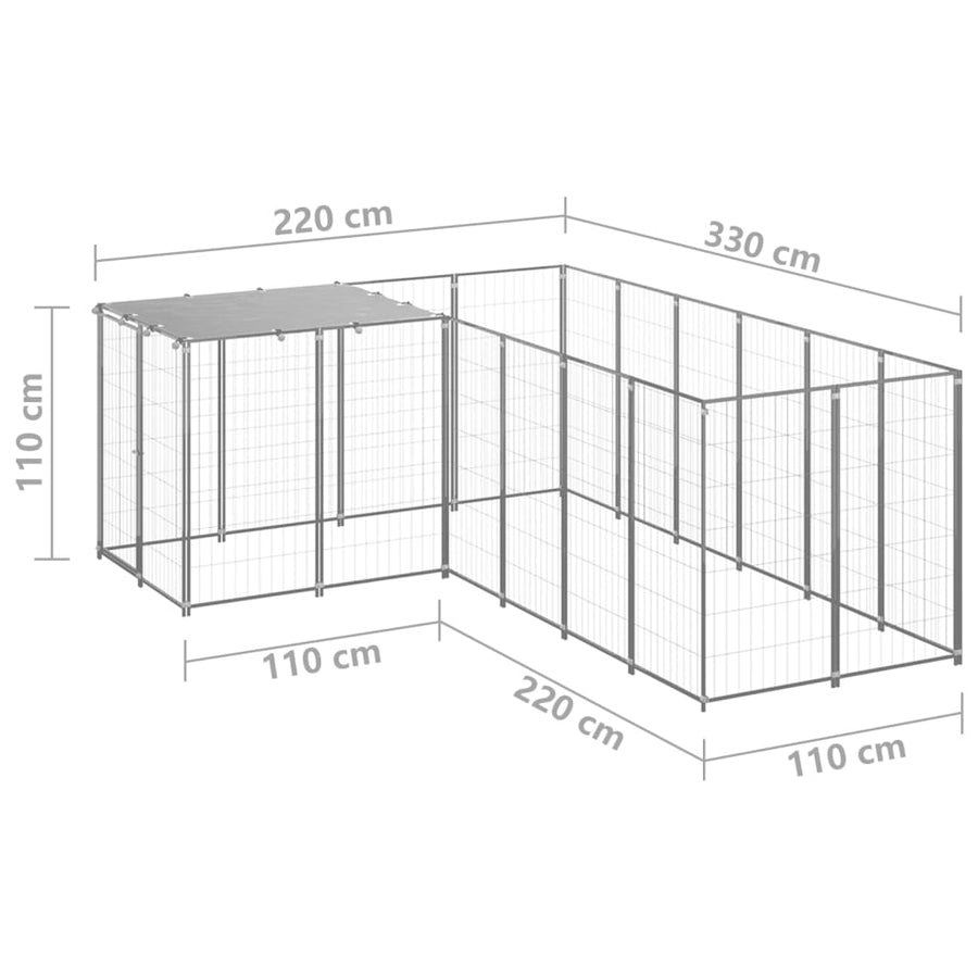 Hondenkennel 4,84 m² staal zilverkleurig 4.84 m² Zilver