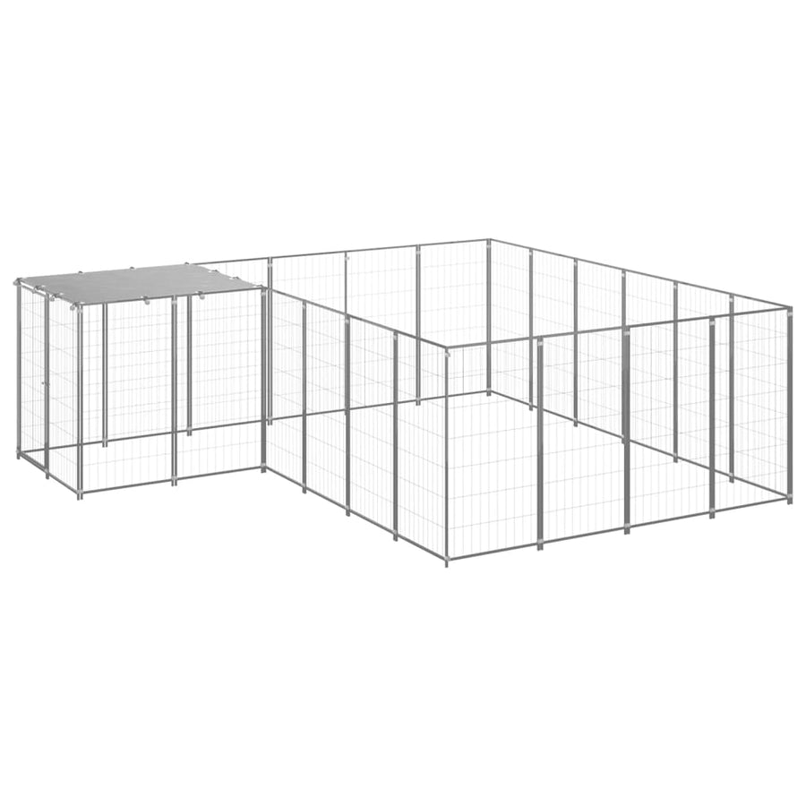 Hondenkennel 8,47 m² staal zilverkleurig 8.47 m² Zilver
