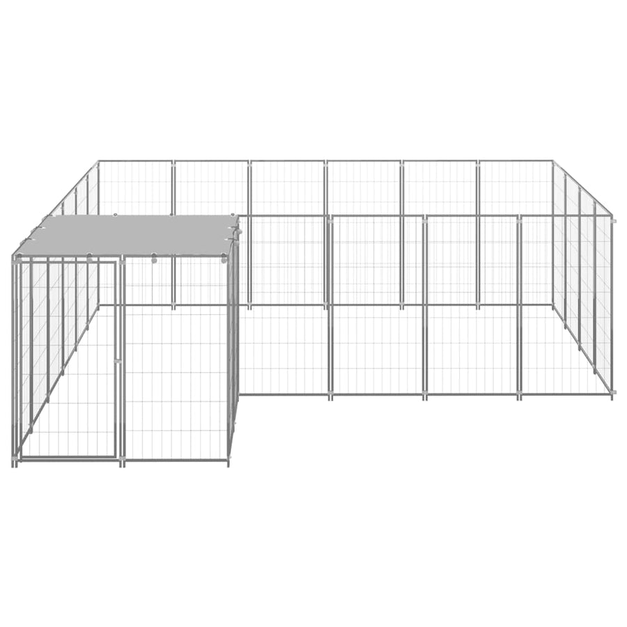 Hondenkennel 8,47 m² staal zilverkleurig 8.47 m² Zilver