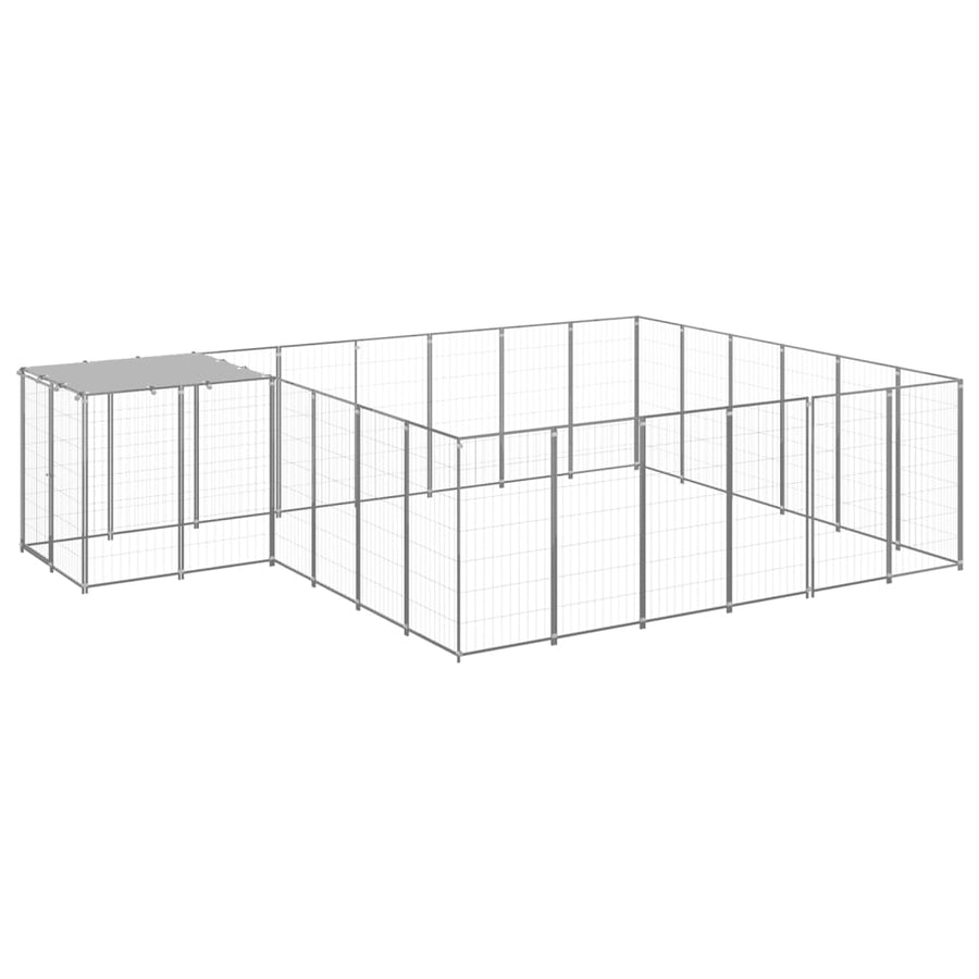 Hondenkennel 12,1 m² staal zilverkleurig 12.1 m² Zilver