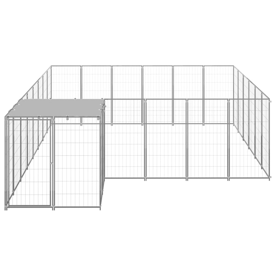 Hondenkennel 12,1 m² staal zilverkleurig 12.1 m² Zilver