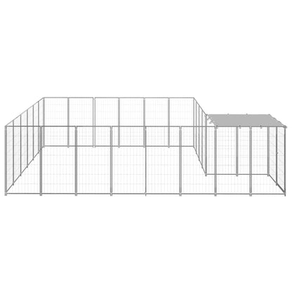 Hondenkennel 12,1 m² staal zilverkleurig 12.1 m² Zilver