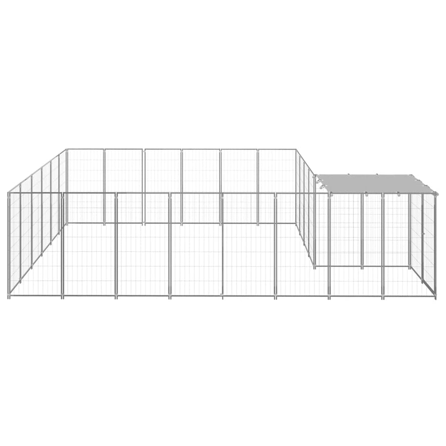 Hondenkennel 12,1 m² staal zilverkleurig 12.1 m² Zilver