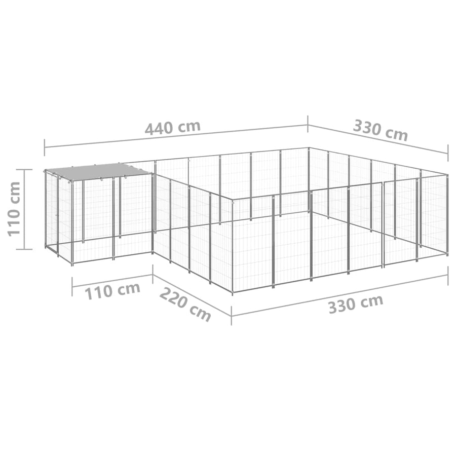 Hondenkennel 12,1 m² staal zilverkleurig 12.1 m² Zilver