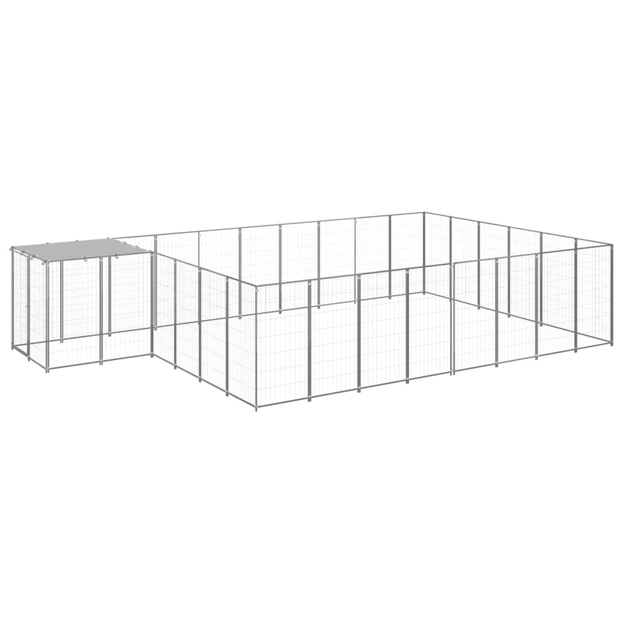 Hondenkennel 15,73 m² staal zilverkleurig 15.73 m² Zilver