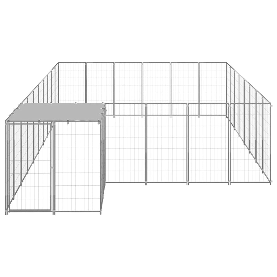 Hondenkennel 15,73 m² staal zilverkleurig 15.73 m² Zilver