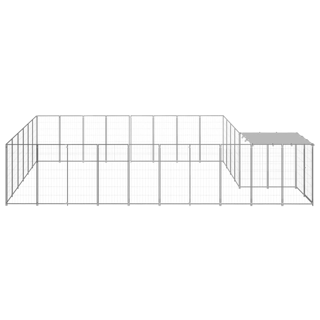 Hondenkennel 15,73 m² staal zilverkleurig 15.73 m² Zilver