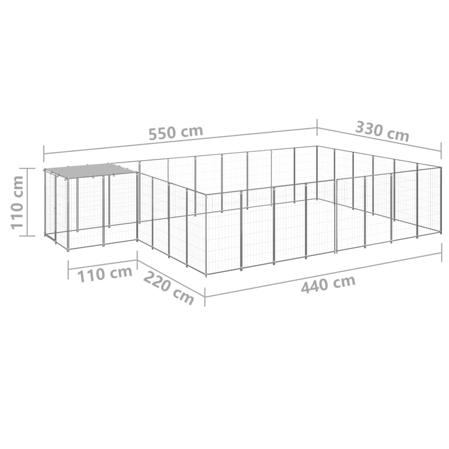Hondenkennel 15,73 m² staal zilverkleurig 15.73 m² Zilver