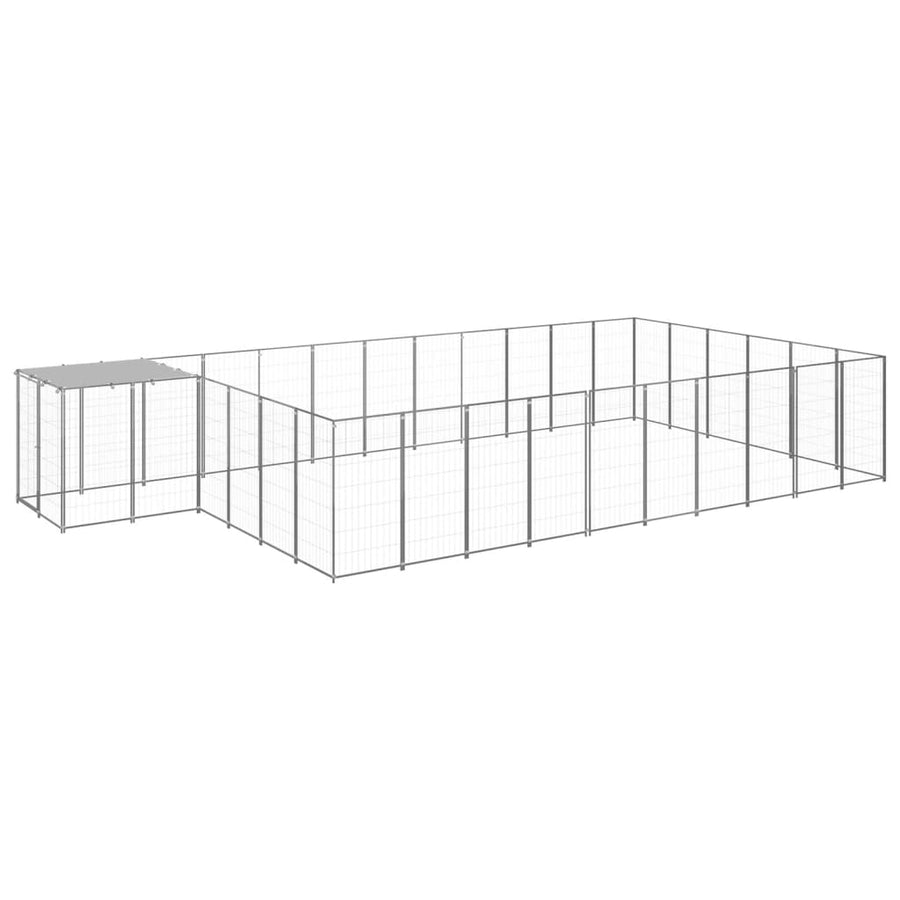 Hondenkennel 19,36 m² staal zilverkleurig 19.36 m² Zilver
