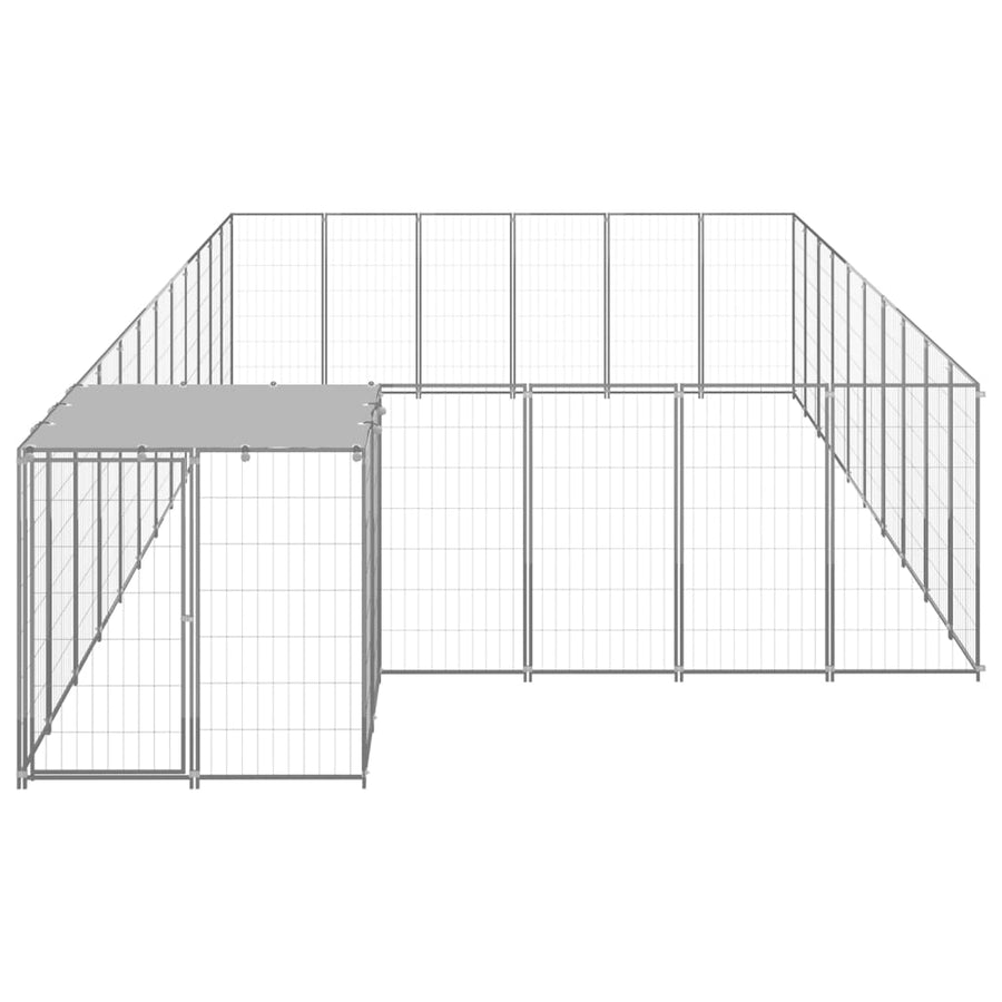 Hondenkennel 19,36 m² staal zilverkleurig 19.36 m² Zilver