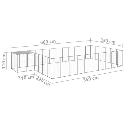 Hondenkennel 19,36 m² staal zilverkleurig 19.36 m² Zilver