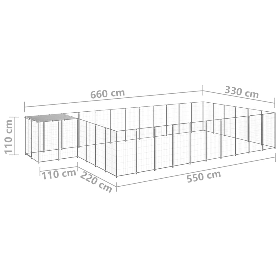 Hondenkennel 19,36 m² staal zilverkleurig 19.36 m² Zilver