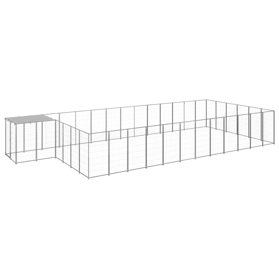 Hondenkennel 22,99 m² staal zilverkleurig 22.99 m² Zilver