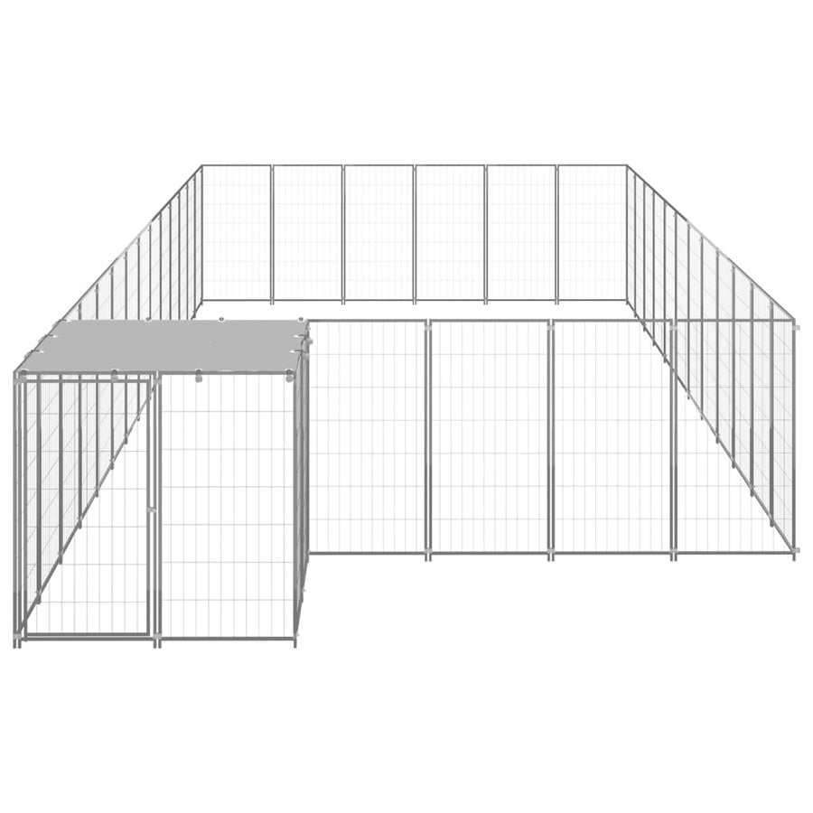 Hondenkennel 22,99 m² staal zilverkleurig 22.99 m² Zilver