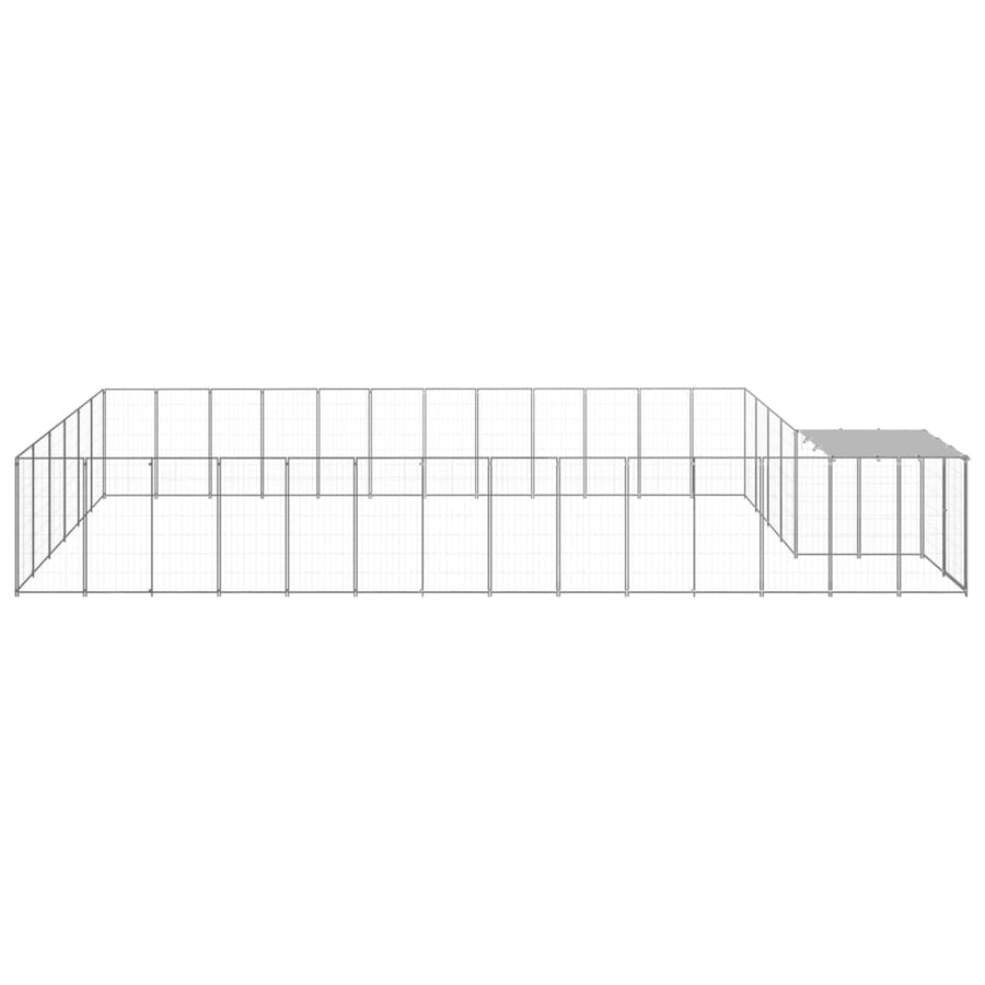 Hondenkennel 22,99 m² staal zilverkleurig 22.99 m² Zilver