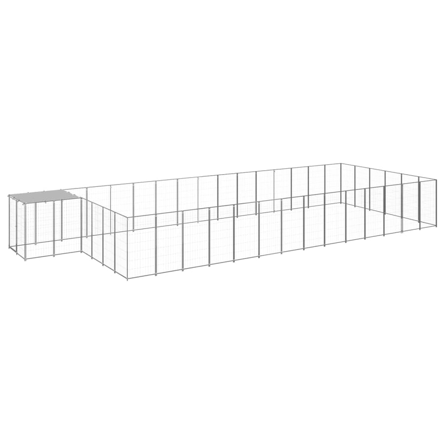 Hondenkennel 26,62 m² staal zilverkleurig 26.62 m² Zilver